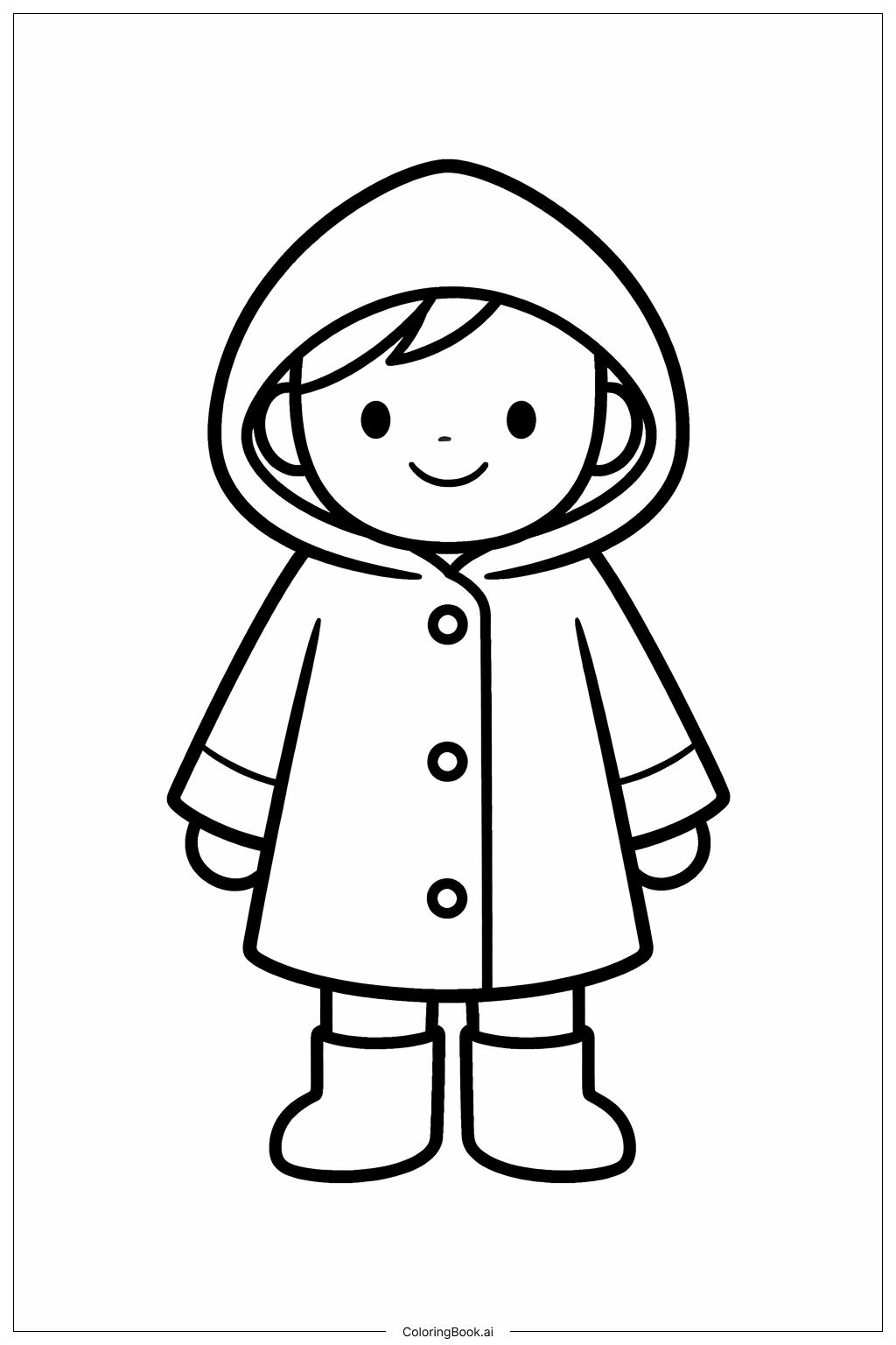  穿雨衣的小孩填色页 