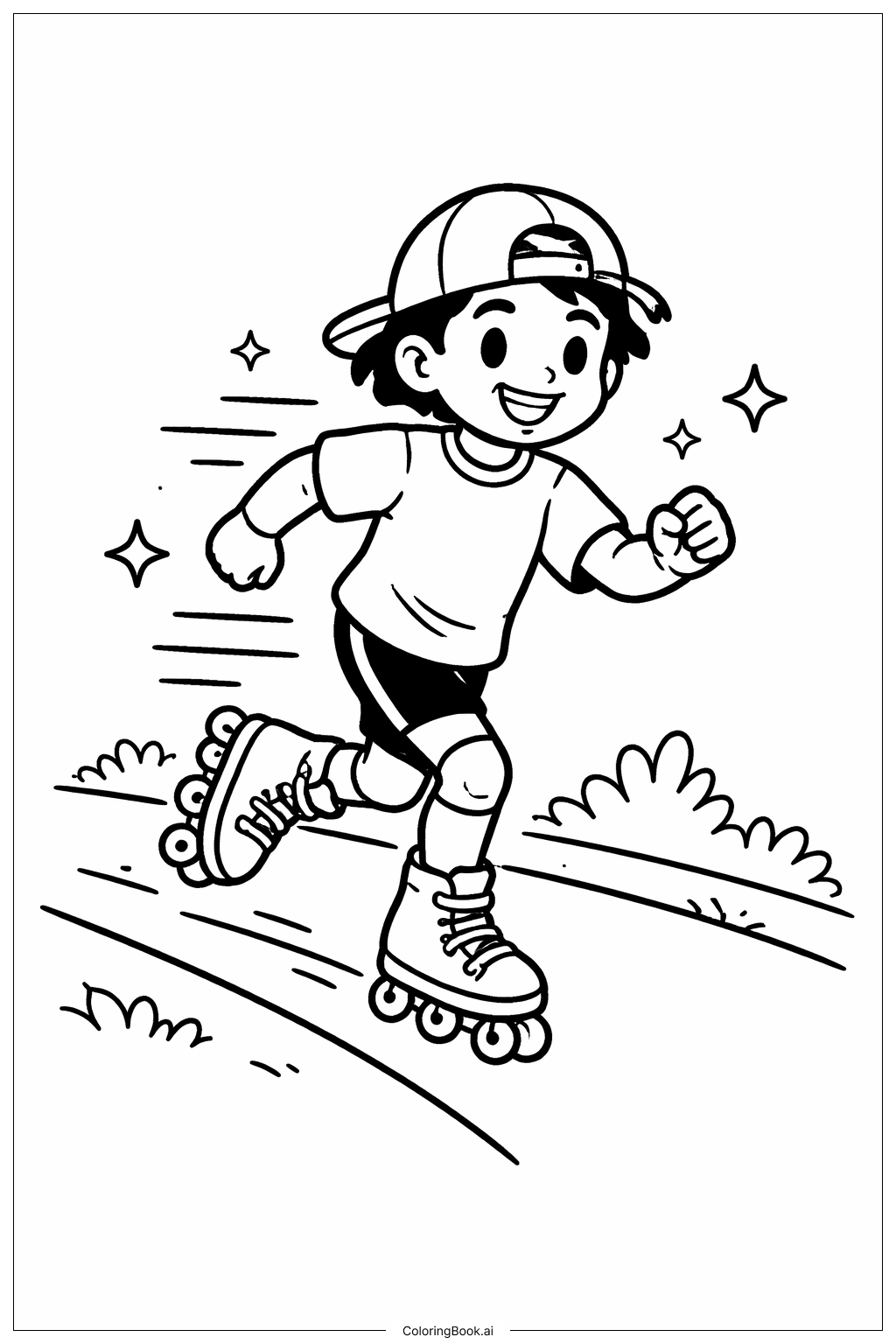  Página para colorear de Persona en Patines 