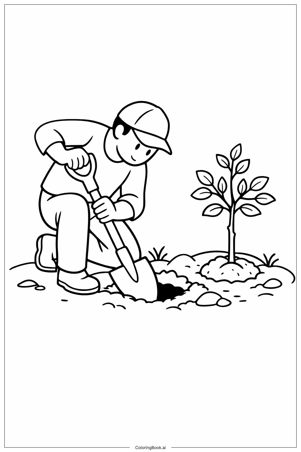  Person pflanzt Baum Ausmalseite 