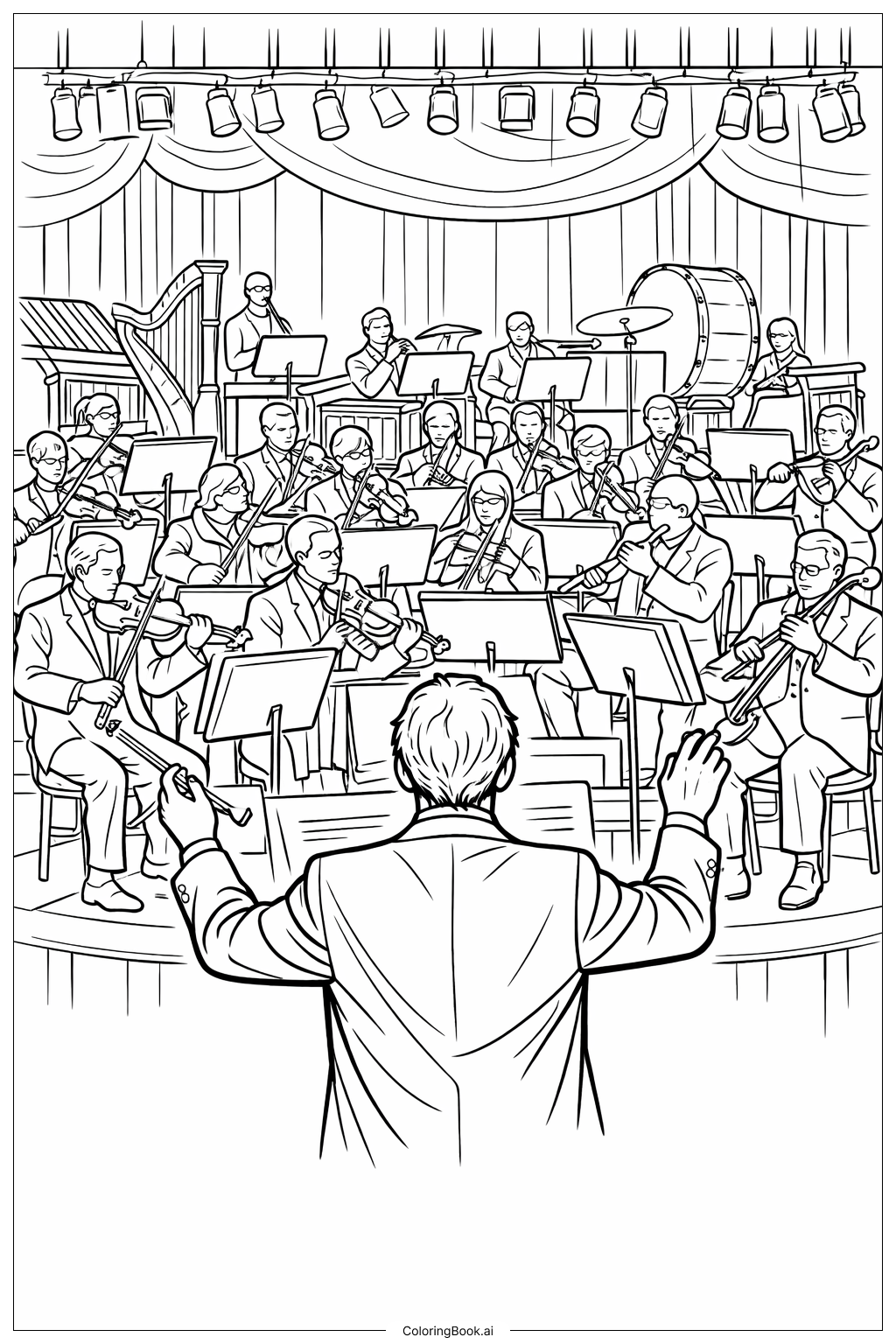 오케스트라가 있는 사람 색칠공부 페이지