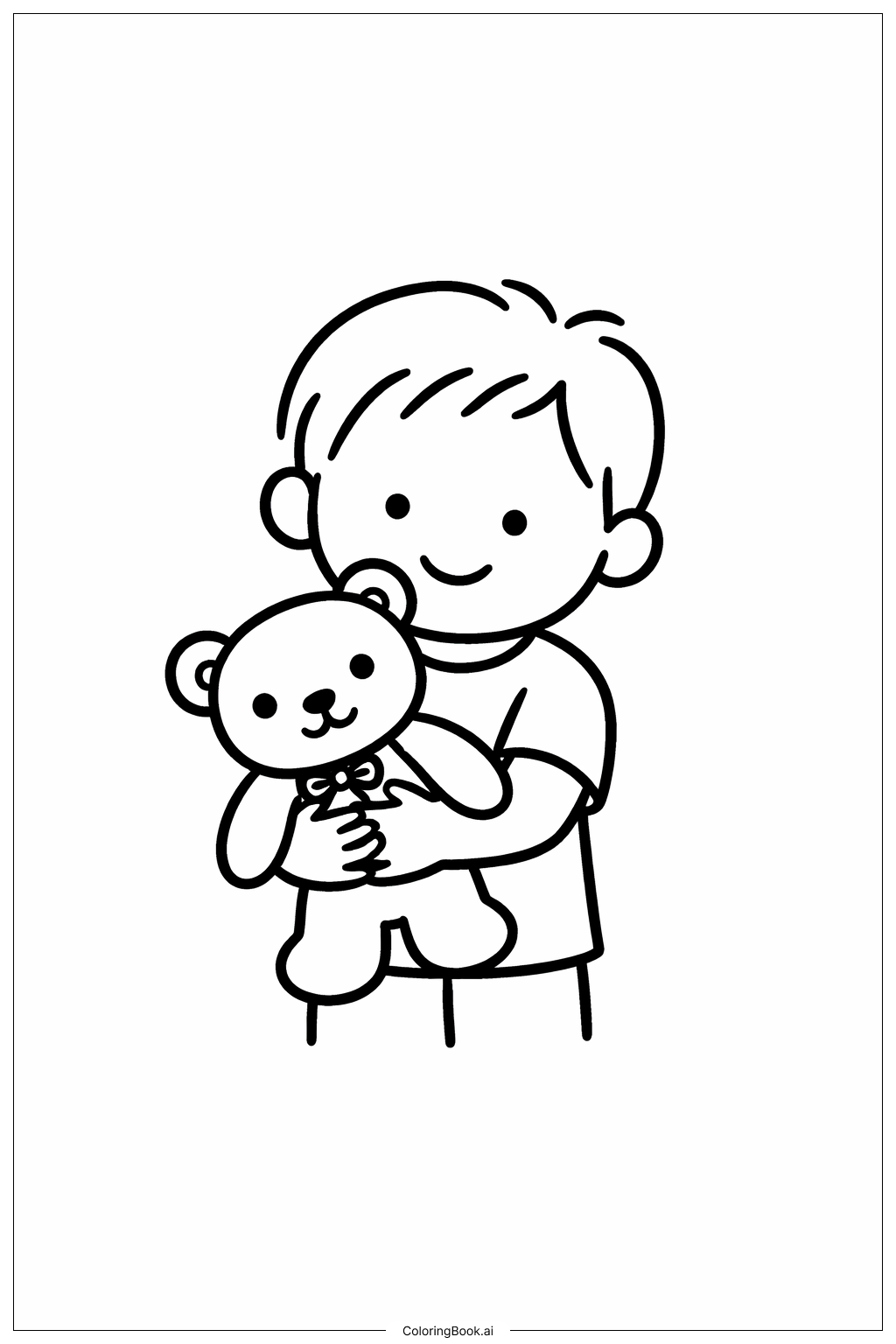  抱着泰迪的孩子填色页 
