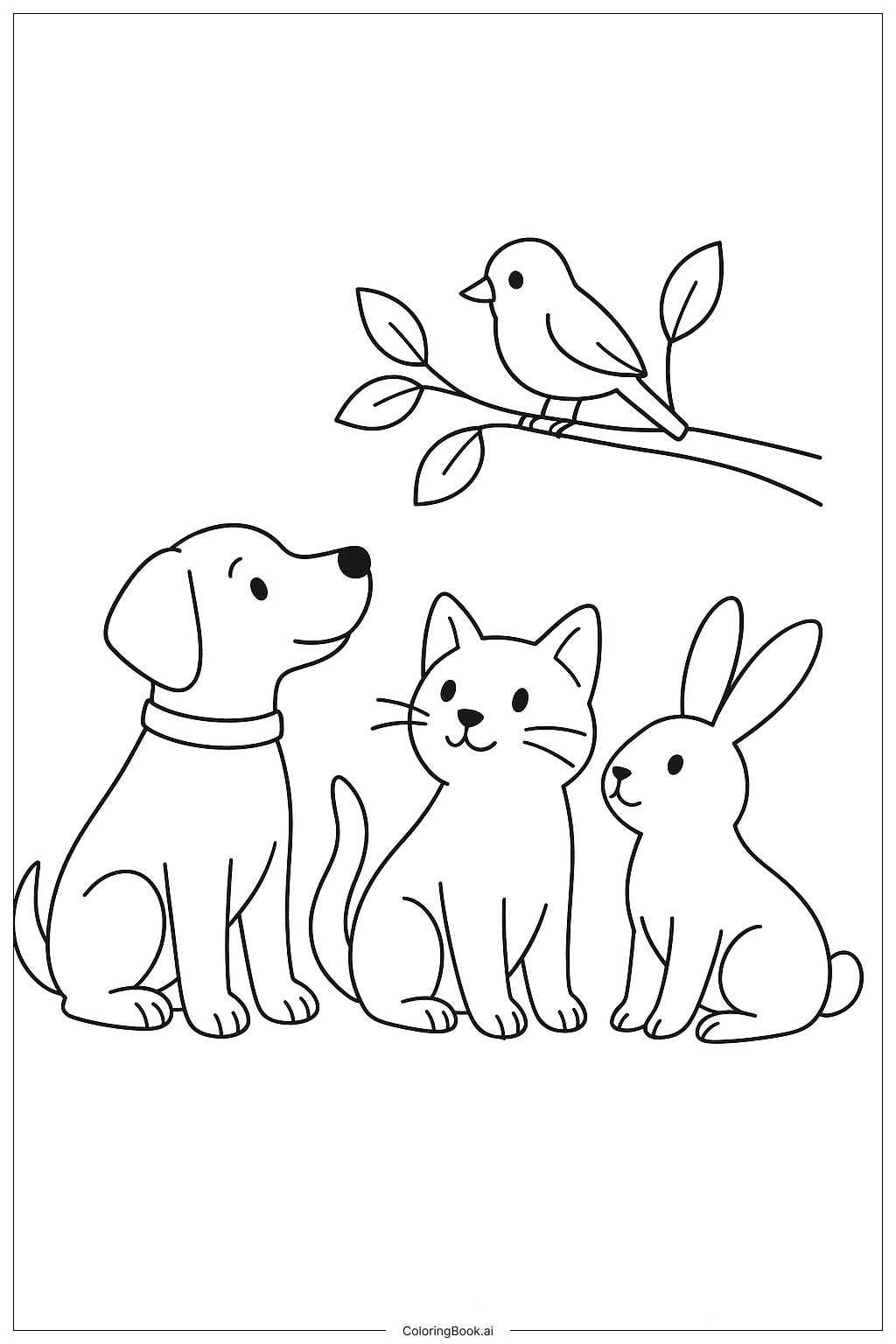 Página para colorear de Mascotas y Amigo Pájaro