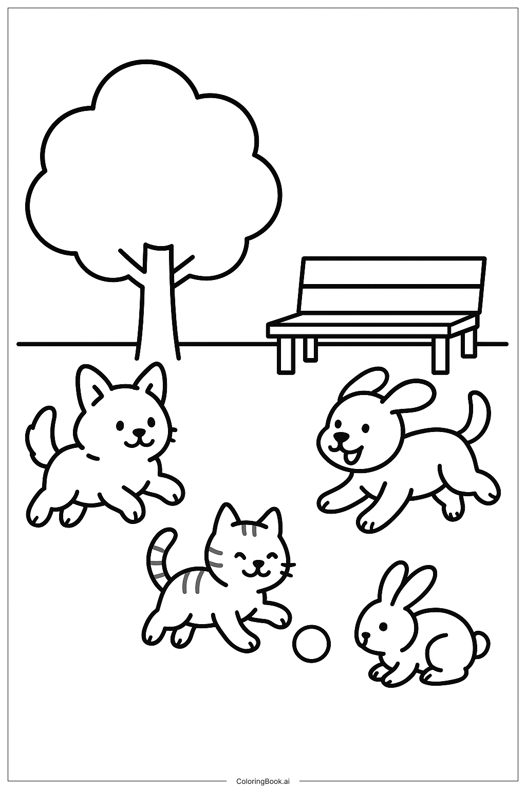 Página para colorear de Mascotas en el Parque