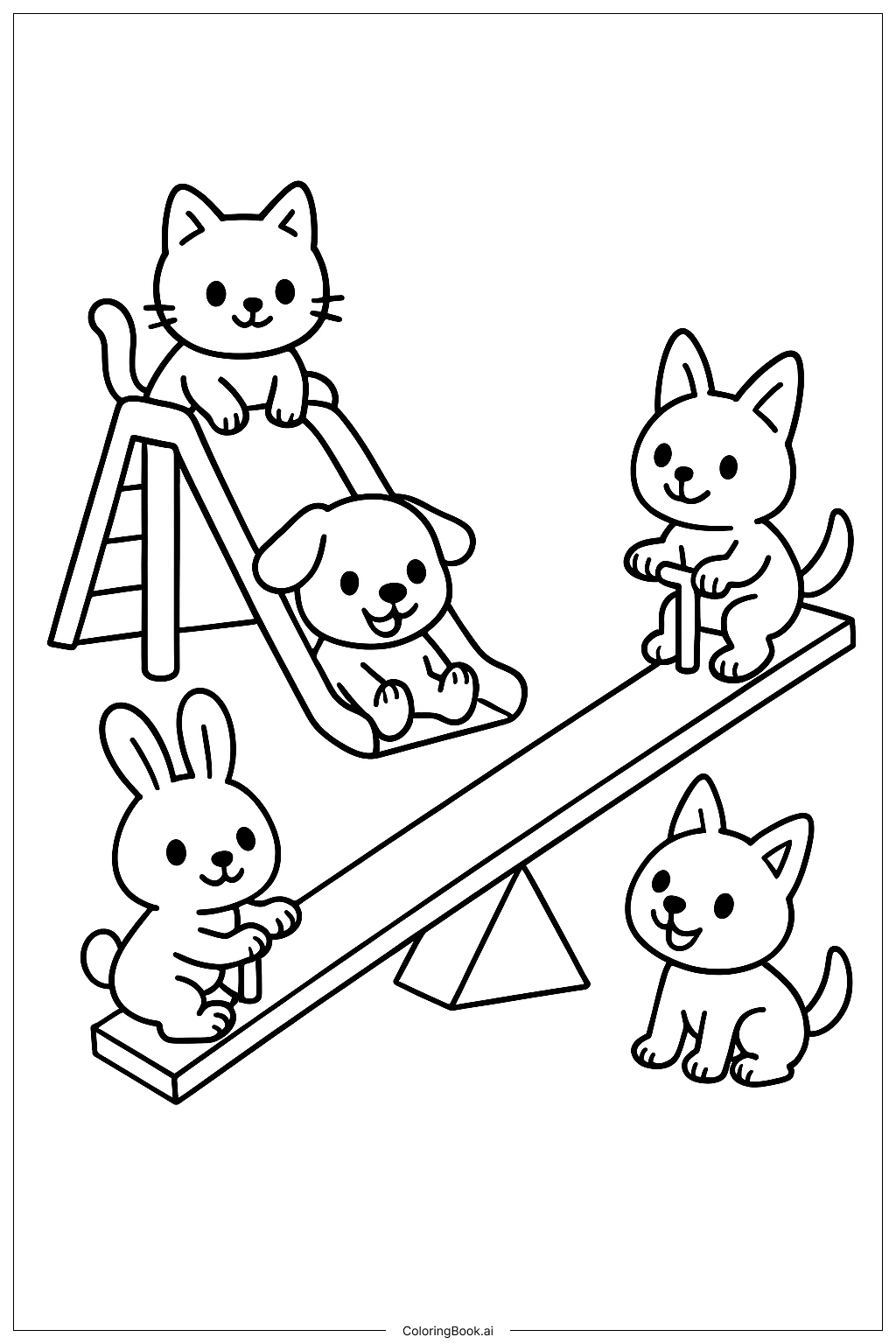 Página para colorear de Mascotas en el parque infantil