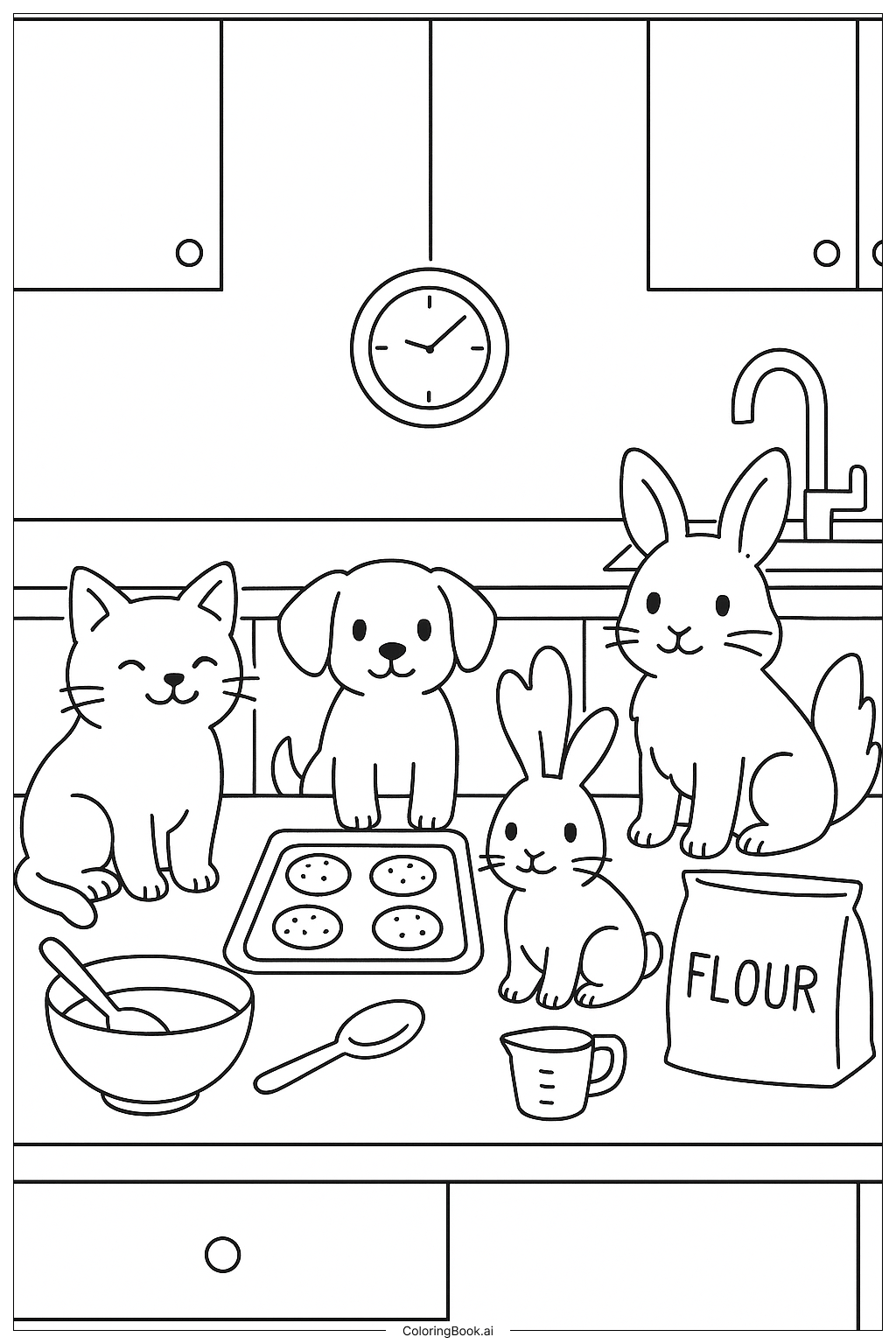 Página para colorear de Mascotas horneando golosinas