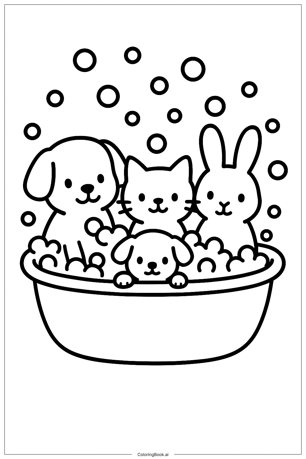 Página para colorear de Hora del Baño de las Mascotas