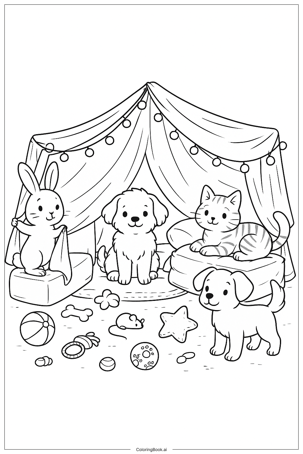 宠物搭建城堡填色页