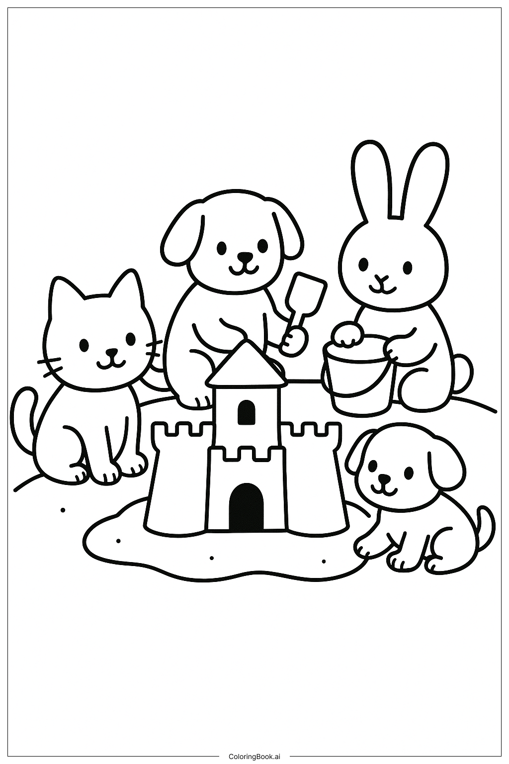  宠物建沙堡填色页 