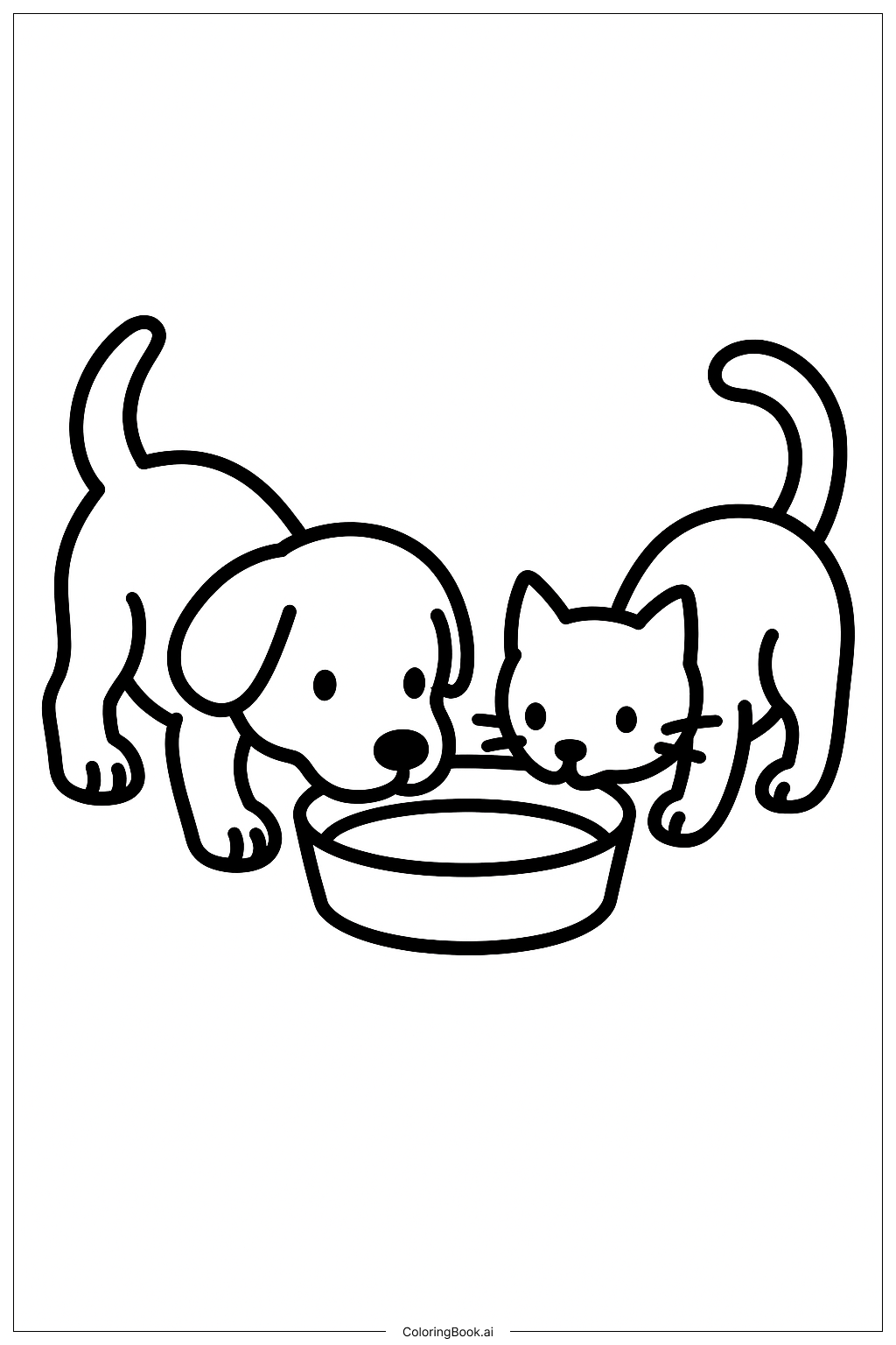 Página para colorear de Mascotas bebiendo agua