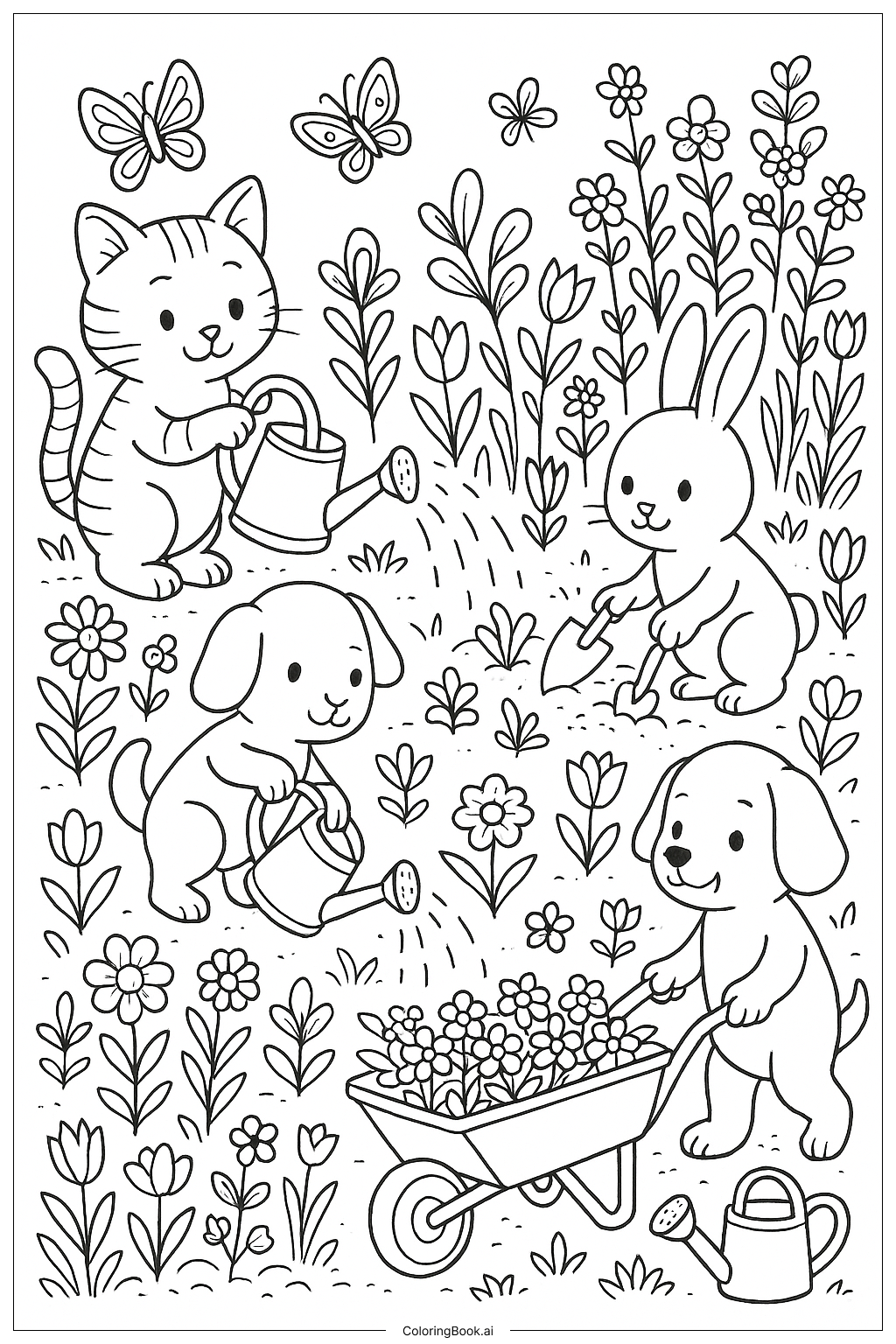 宠物助力园艺填色页