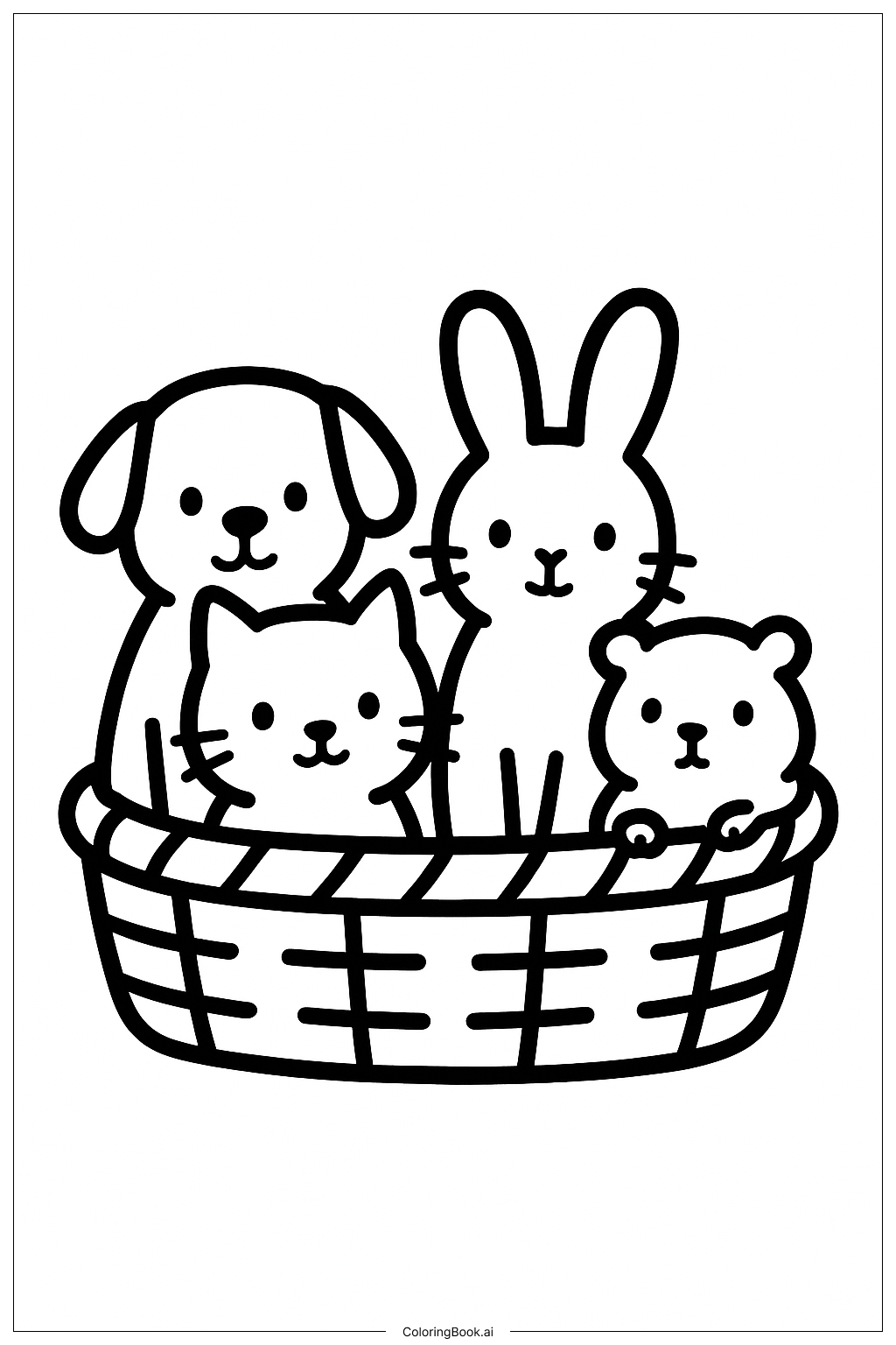 Página para colorear de Mascotas en Cesta