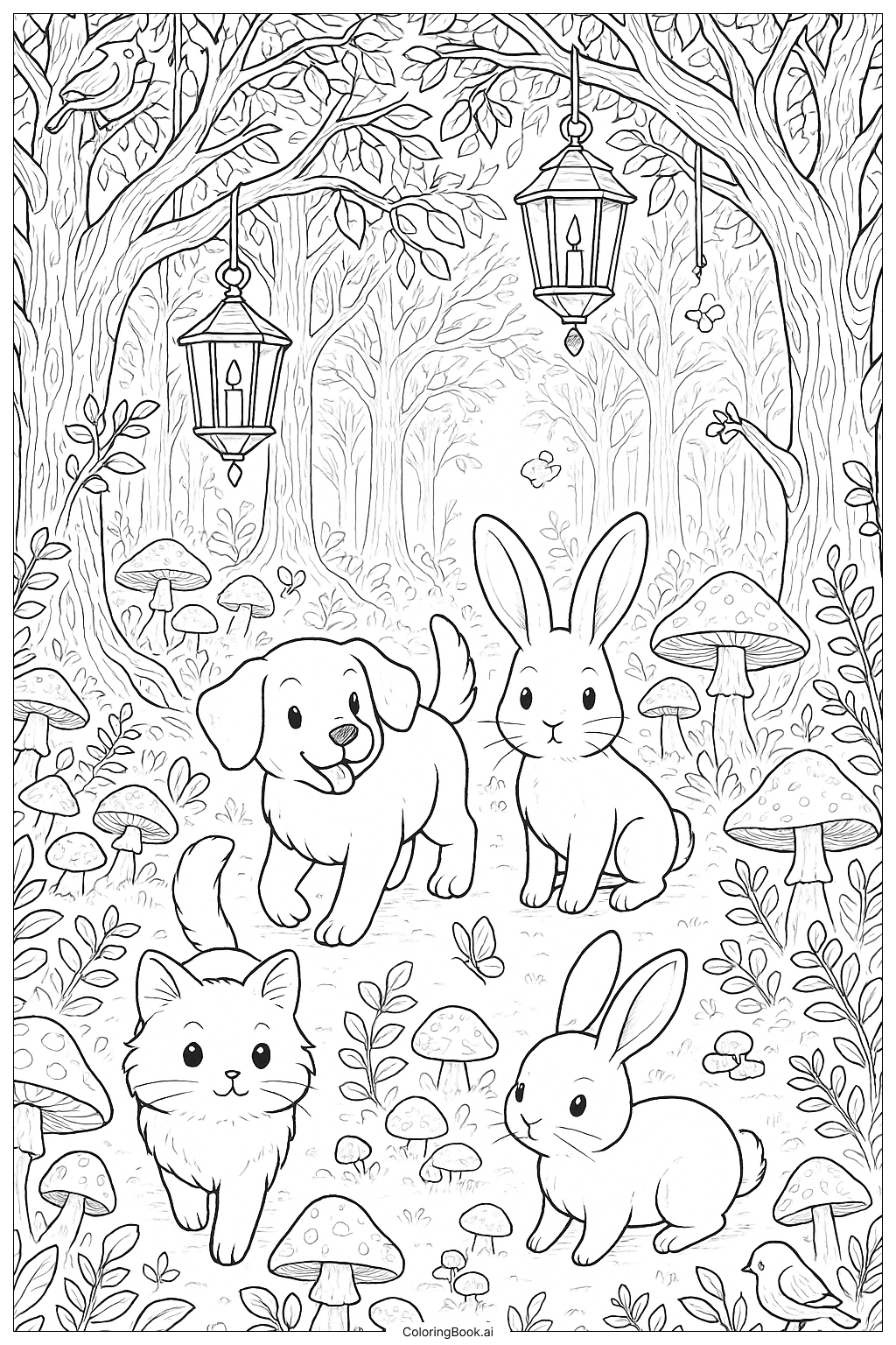 魔法森林里的宠物填色页