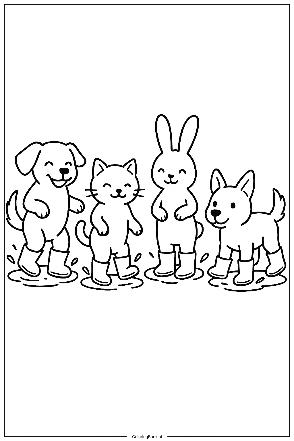 Página para colorear de Mascotas con Botas de Lluvia