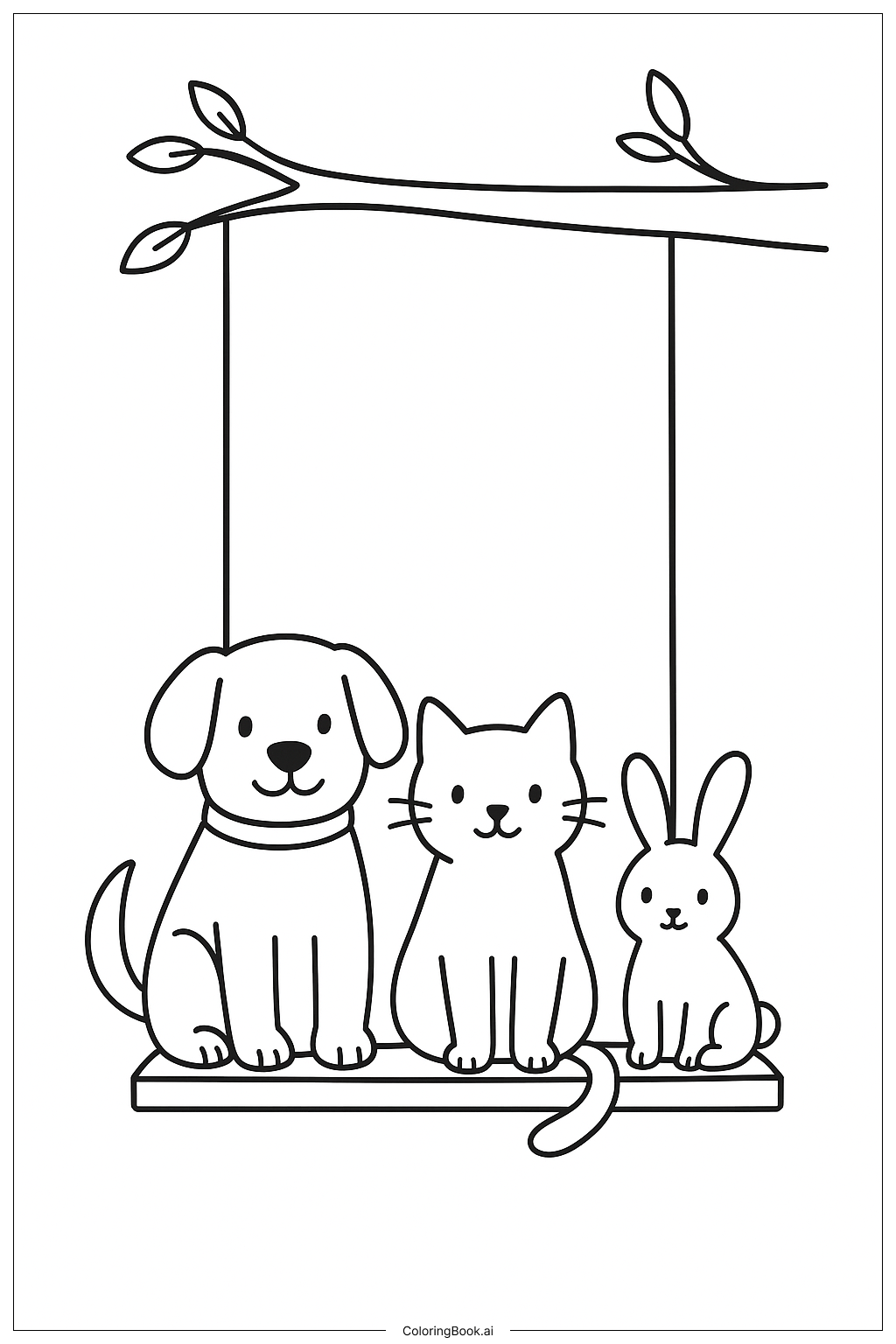 Página para colorear de Mascotas en el columpio