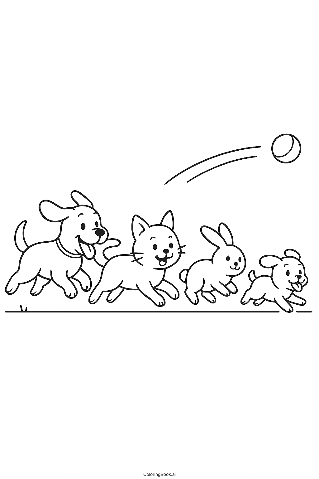  宠物玩接球填色页 