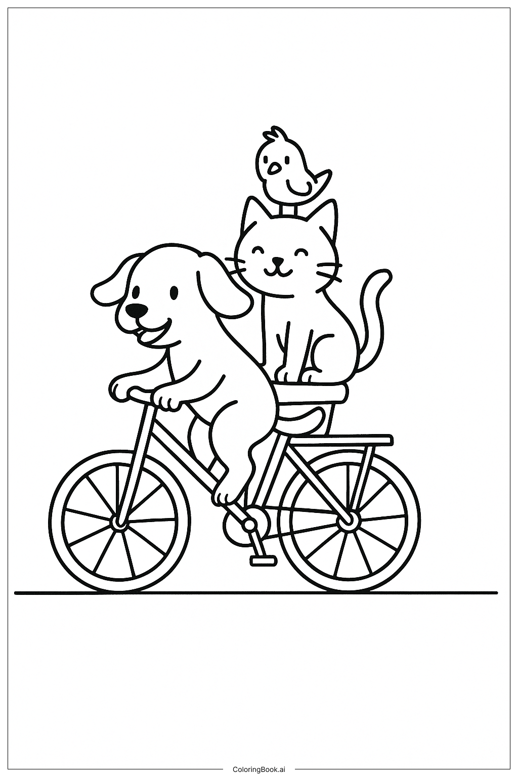 宠物骑自行车填色页 