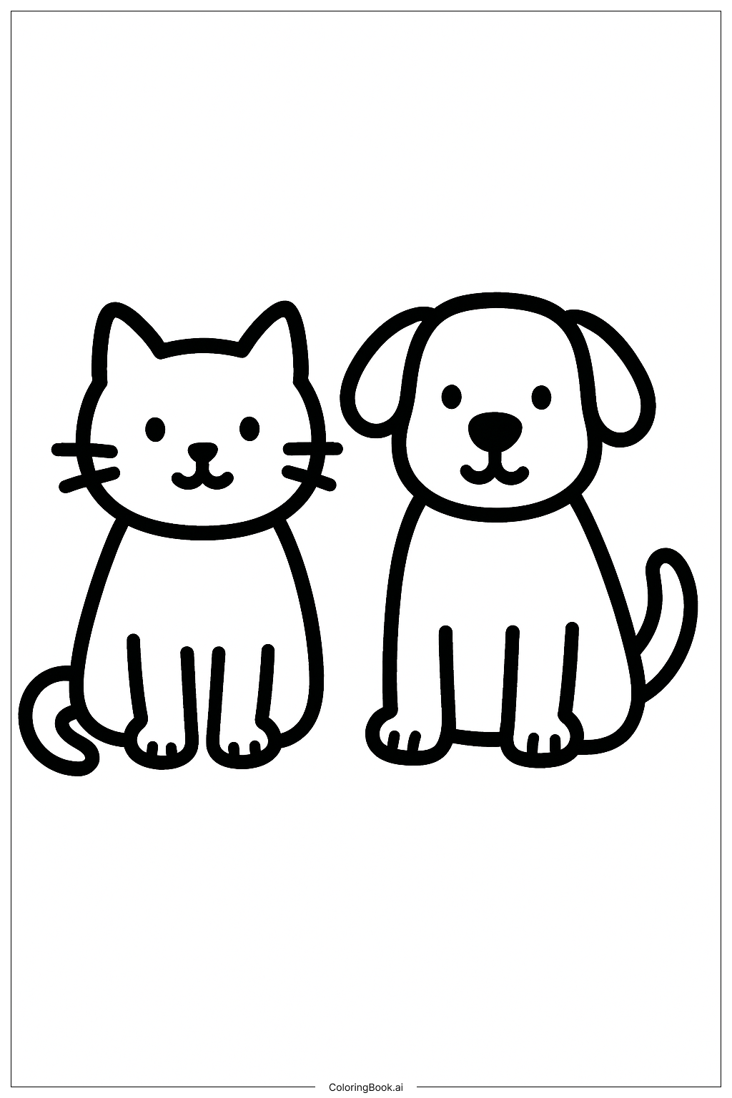 Página para colorear de Mascotas Sentadas Juntas