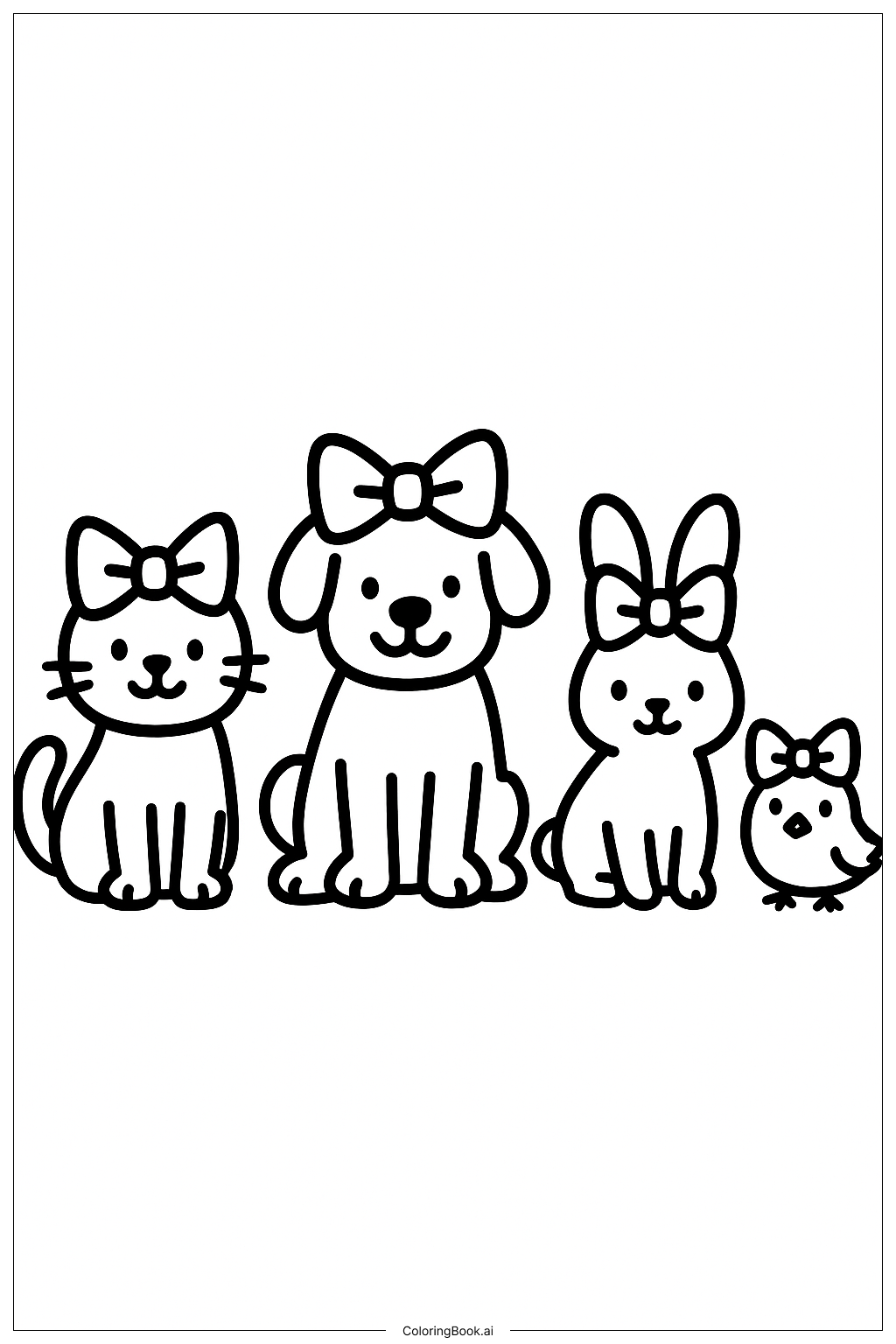 Página para colorear de Mascotas con lazo