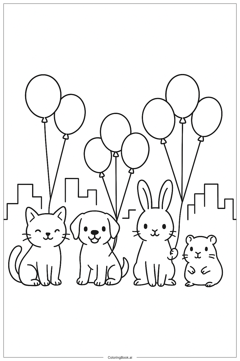 Página para colorear de Mascotas con Globos