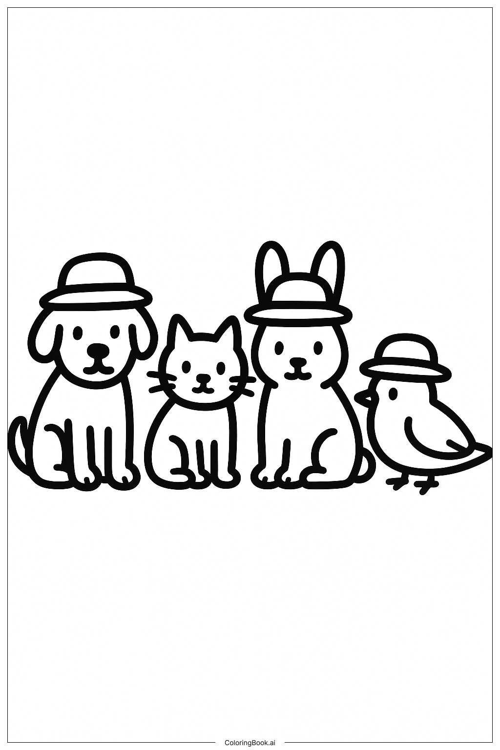 戴帽子的宠物填色页