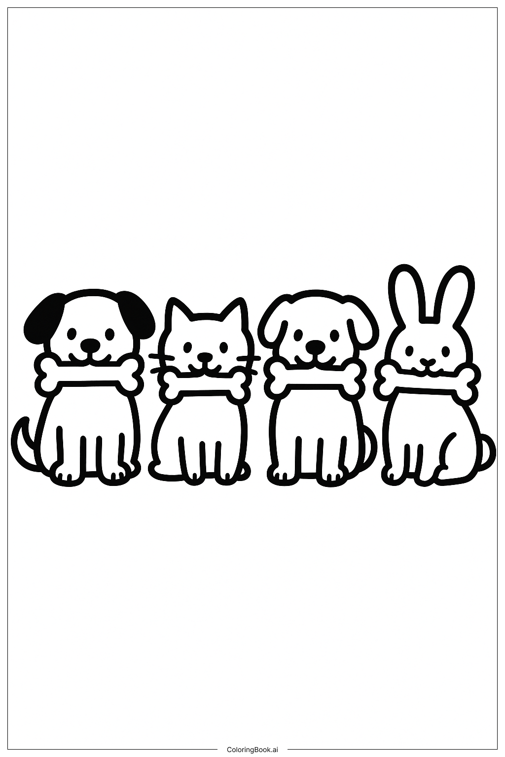Página para colorear de Mascotas con Hueso de Juguete