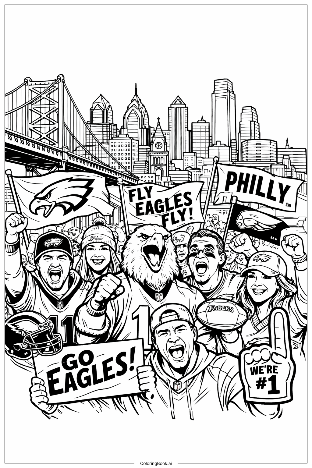  Philadelphia Eagles City Skyline Fan Art Coloring Page 