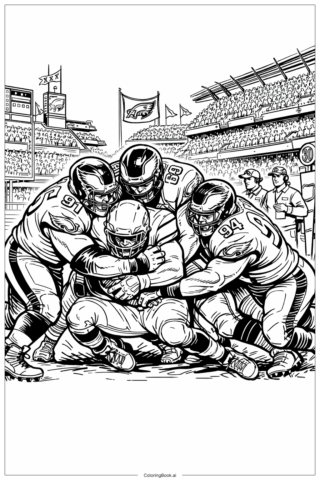  Philadelphia Eagles Defensive Line Clash Coloring Page 