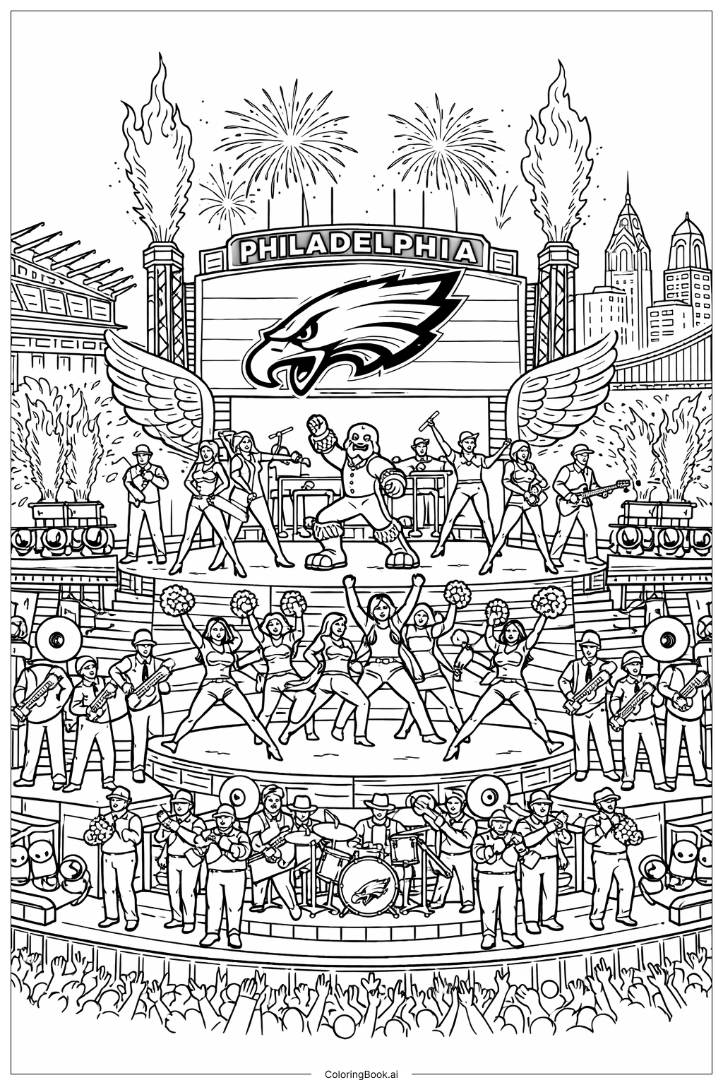  Philadelphia Eagles Halftime Show Scene Coloring Page 