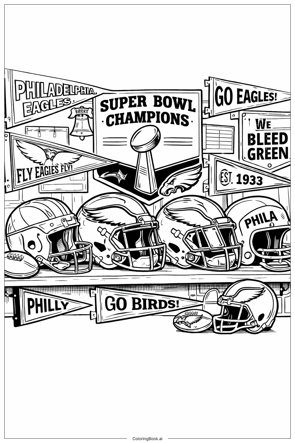  Philadelphia Eagles Helmet Collection Display Coloring Page 