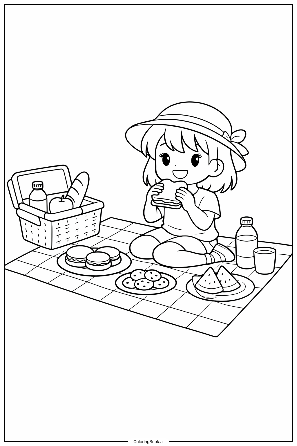  Página para colorir de Personagem Cesta de Piquenique 