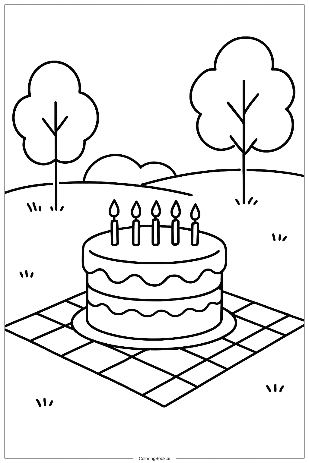  Picnic Cake Scene Coloring Page 