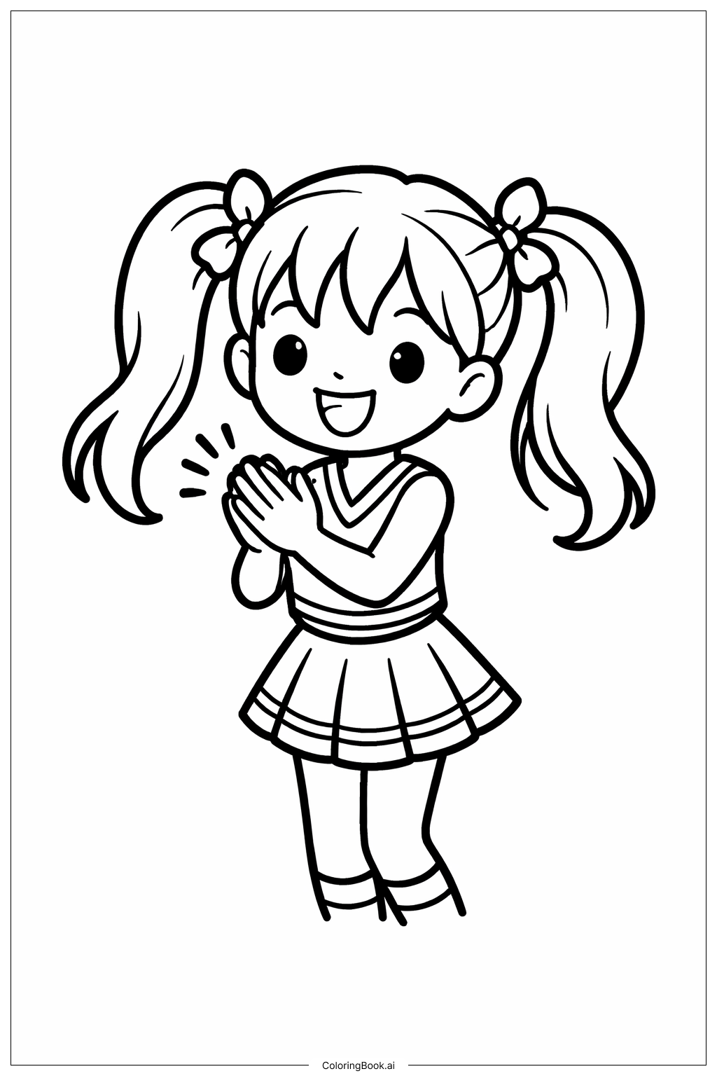 Page de coloriage Pom-pom girl aux couettes applaudissant