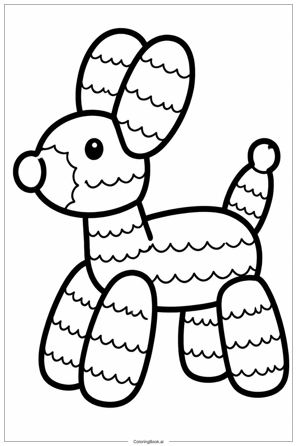  ピニャータ風バルーン犬の塗り絵ページ 