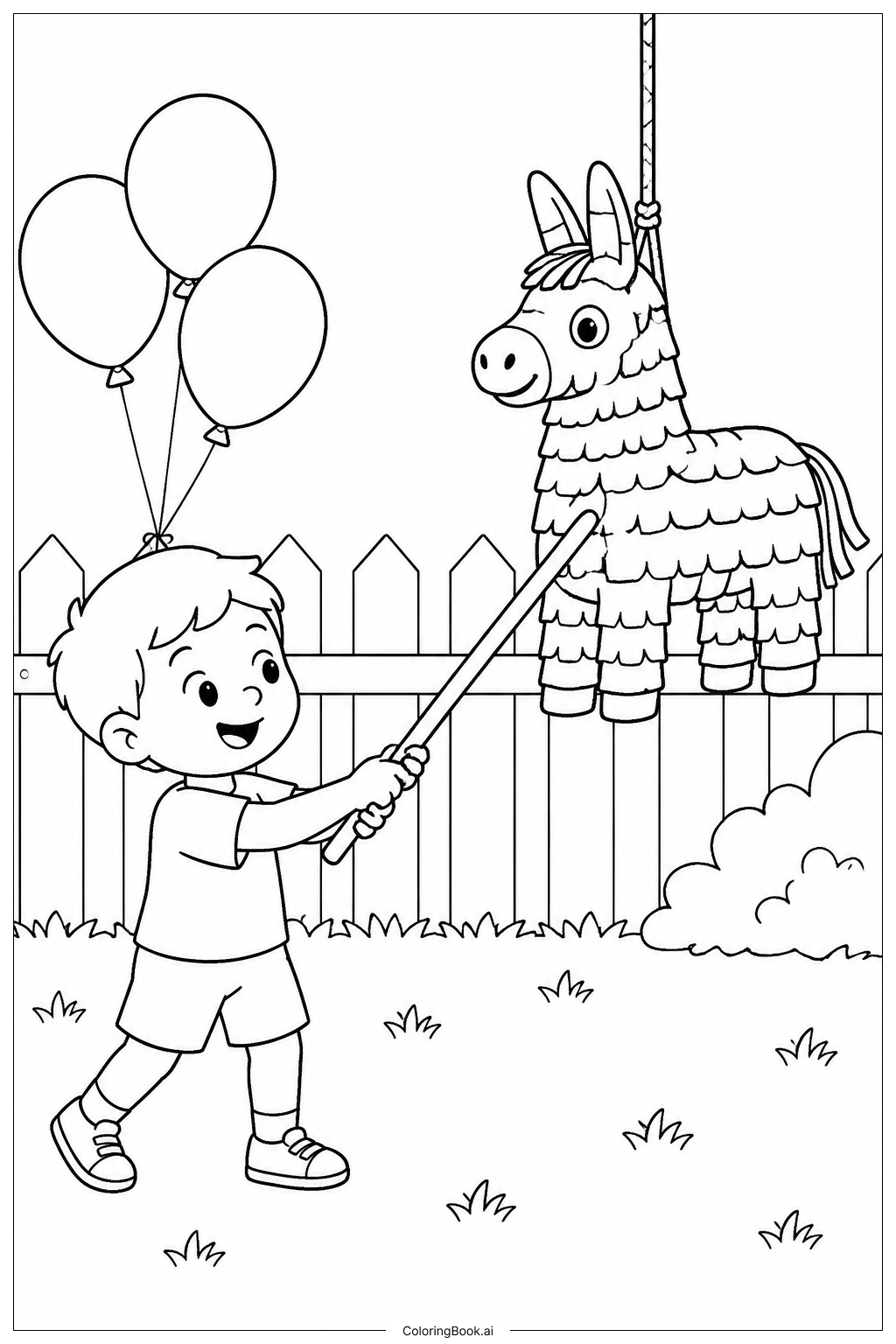  ピニャータがたたかれるの塗り絵ページ 