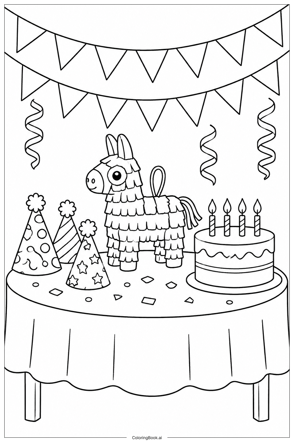  Página para colorir de Pinata Birthday Table 