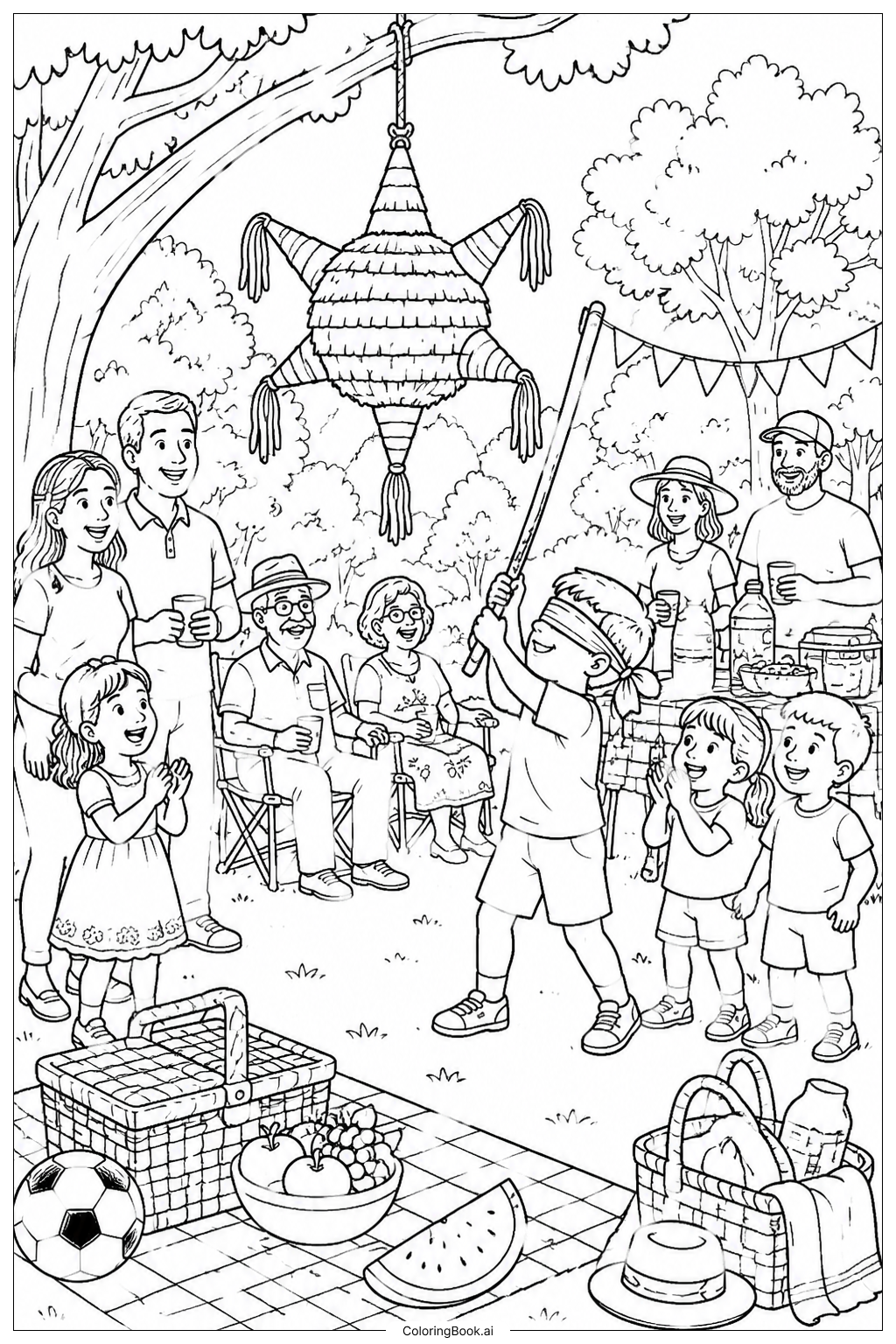  Pinata Familientreffen Szene Ausmalseite 