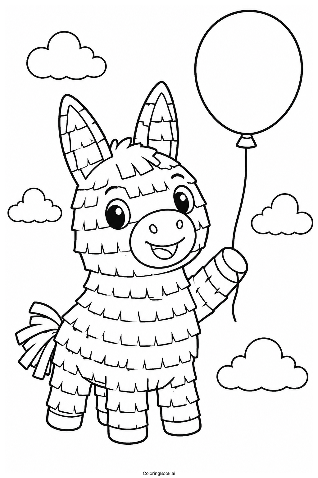  Página para colorir de Pinata Segurando um Balão 