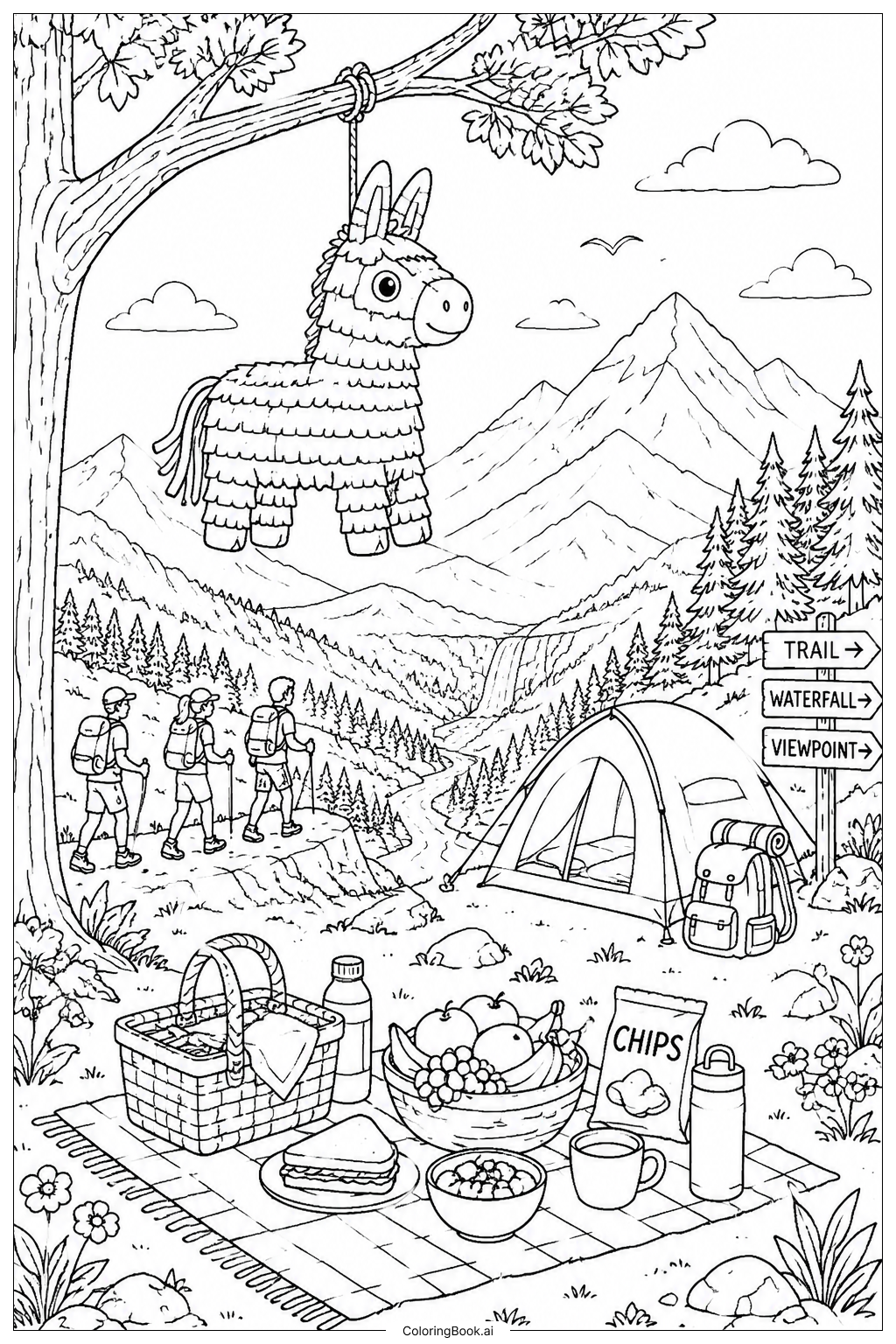  Pinata Mountain Picnic Gathering Ausmalseite 