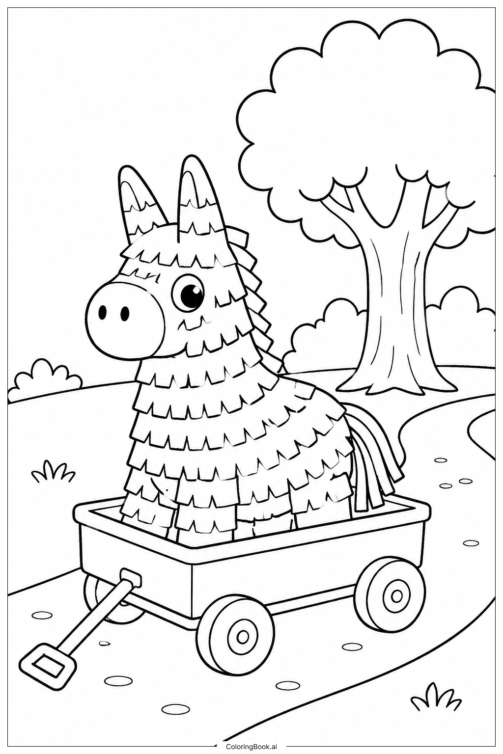  Página para colorir de Pinata no Carrinho 