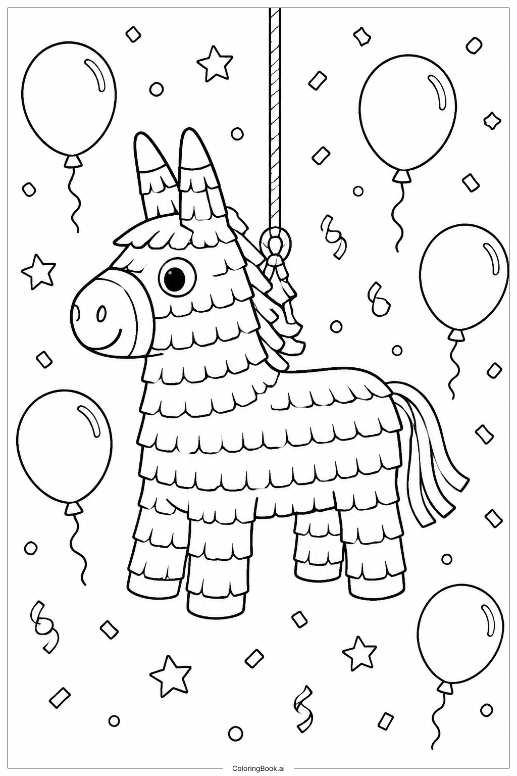  Página para colorear de Piñata con globos 
