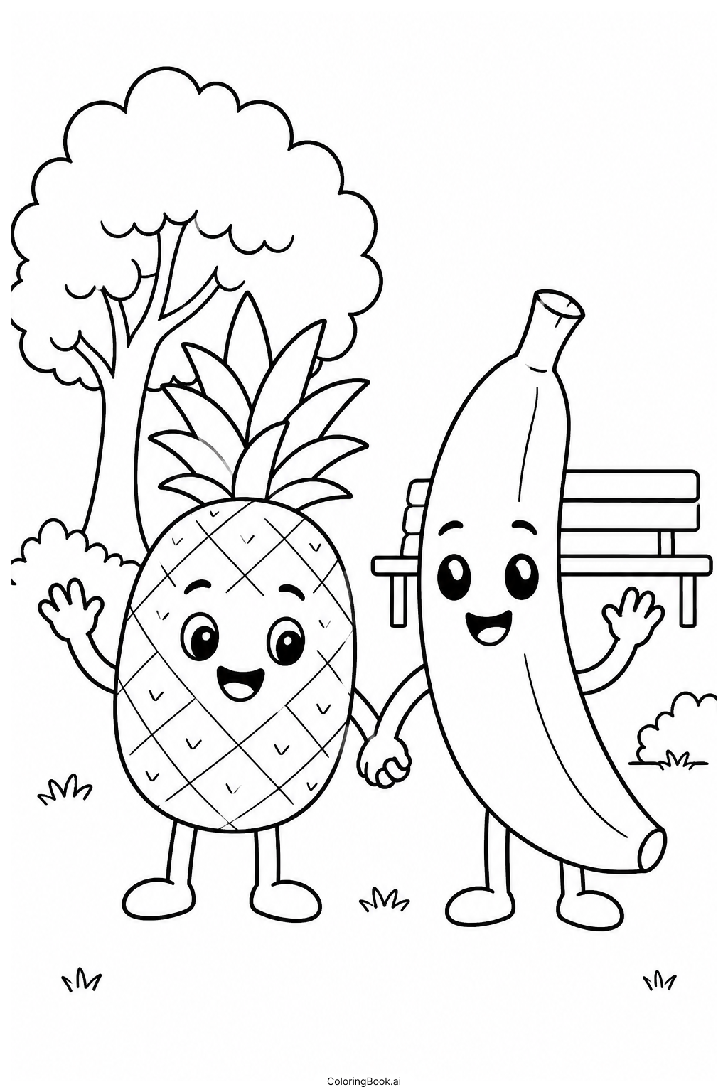  Pineapple And Banana Friends Coloring Page 