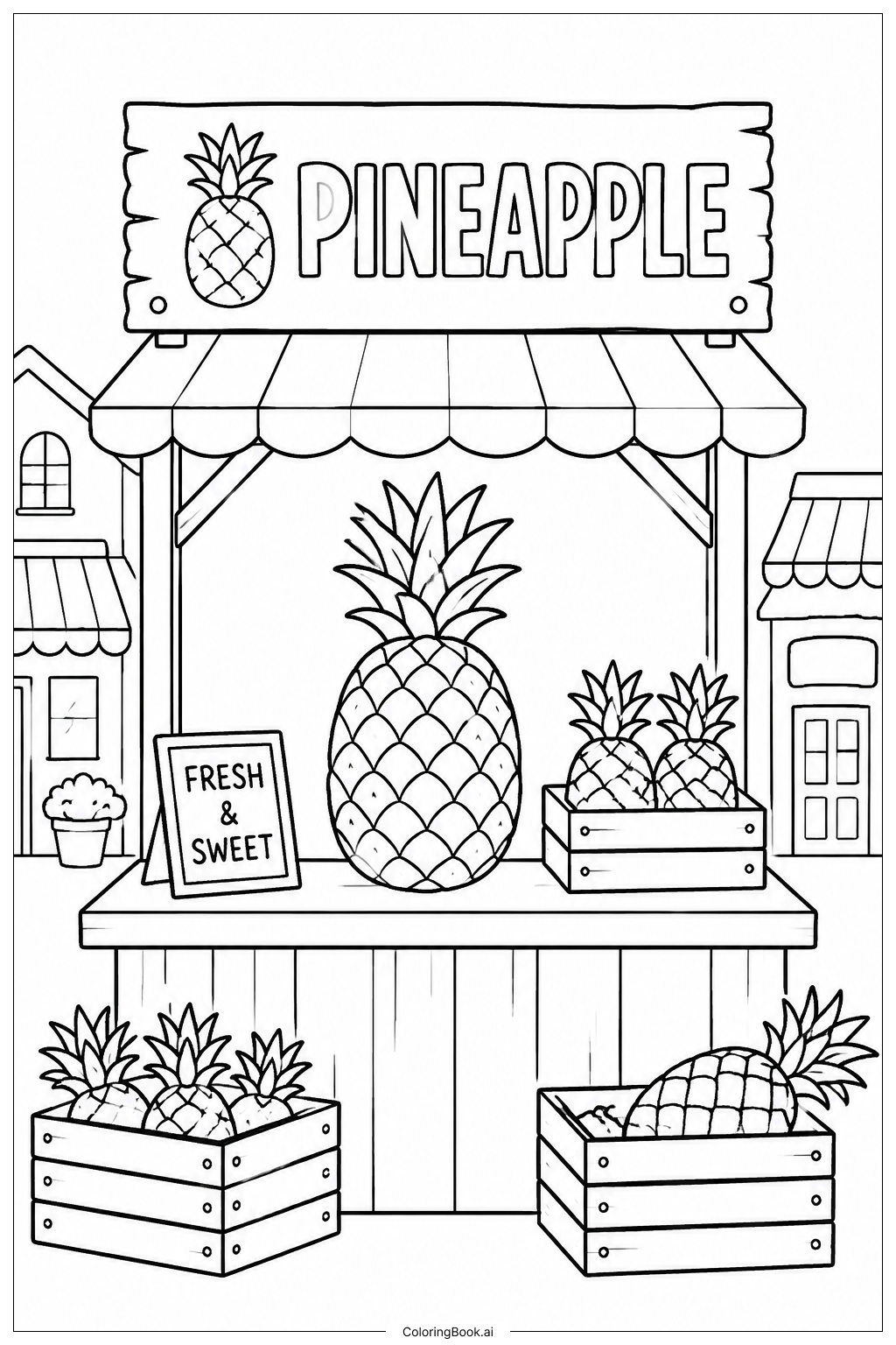  Pineapple At Market Stall Coloring Page 
