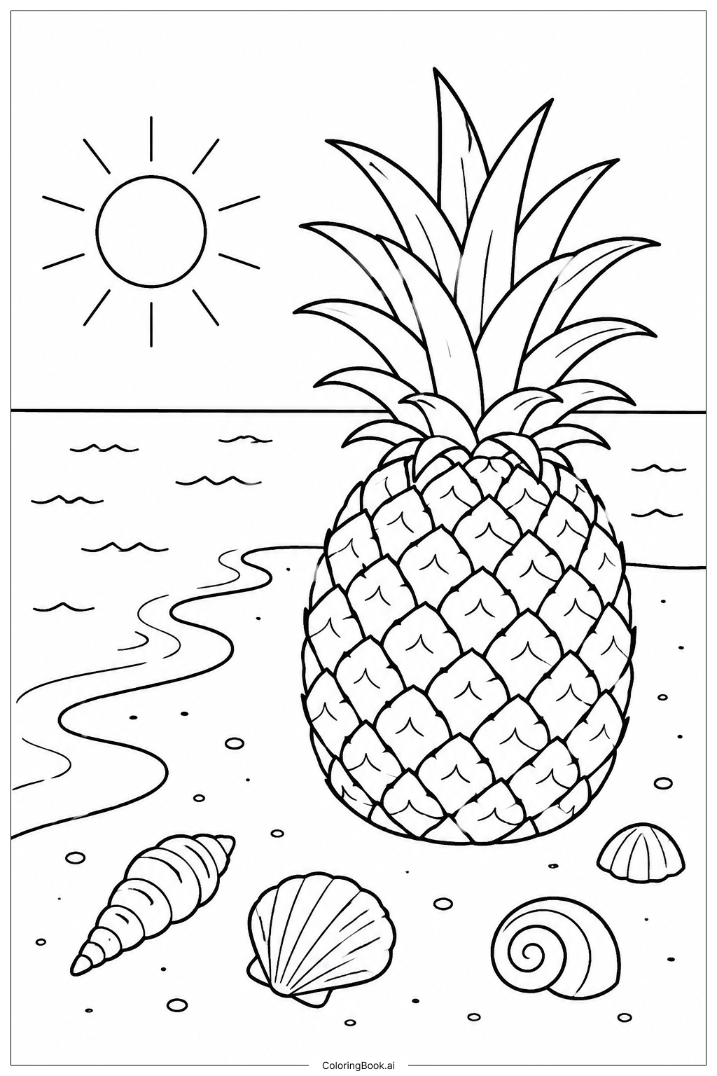  Pineapple By Seashore Coloring Page 