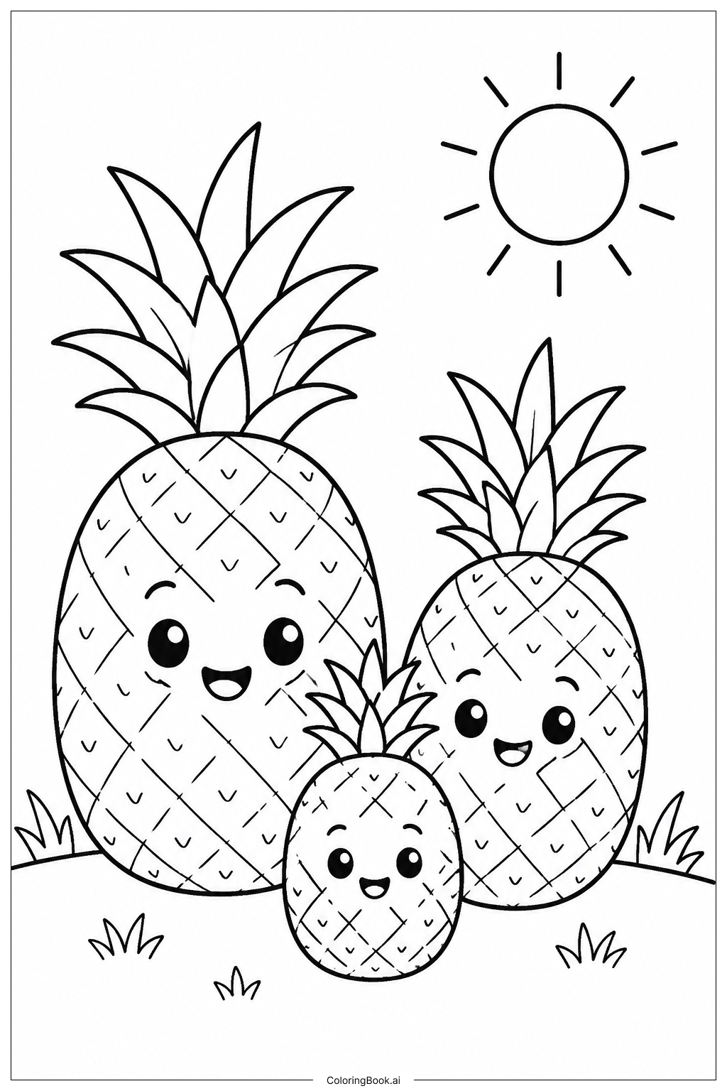  Pineapple Family Group Ausmalseite 