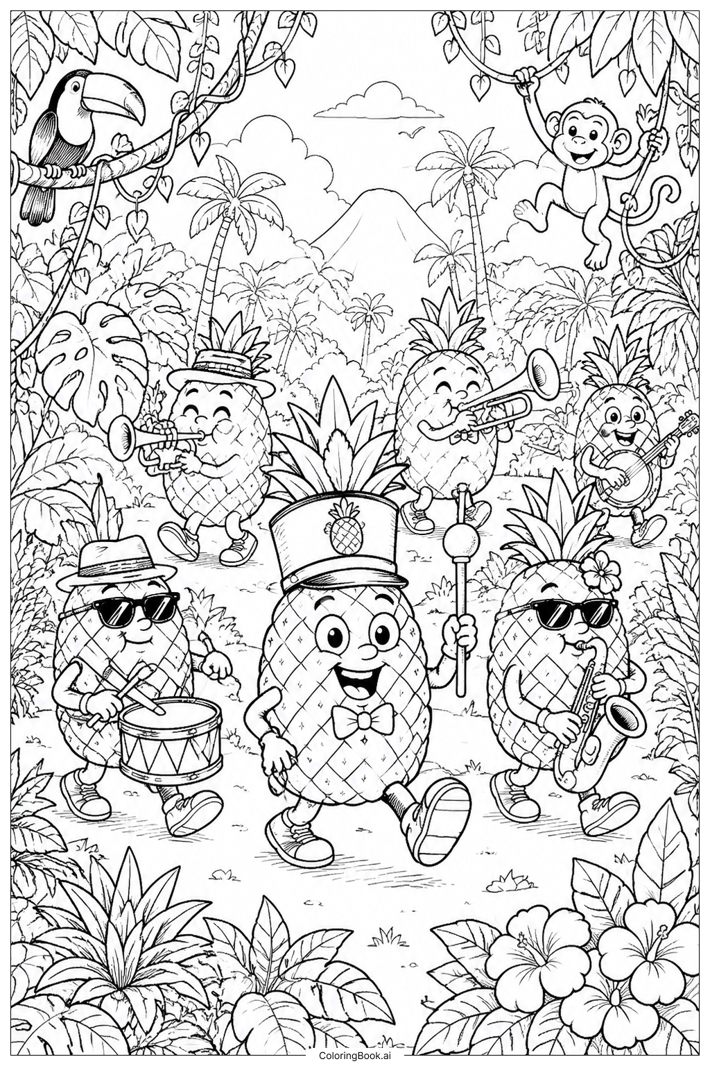  Page de coloriage Parade de l'Ananas dans la Jungle 