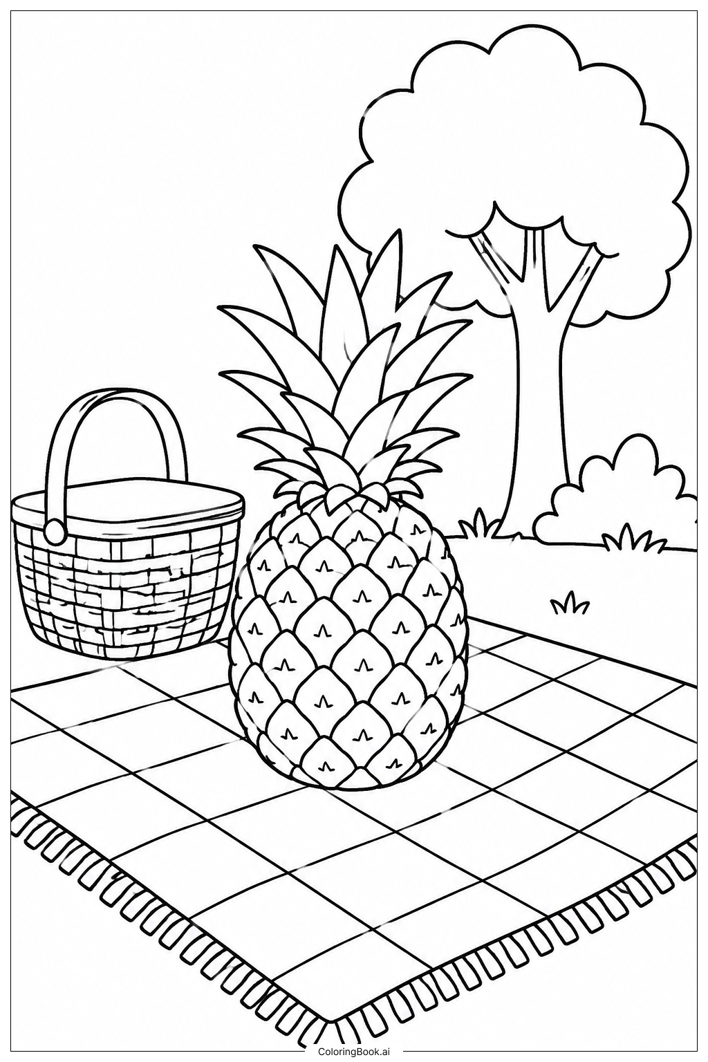 Ananas auf Picknickdecke Ausmalseite 