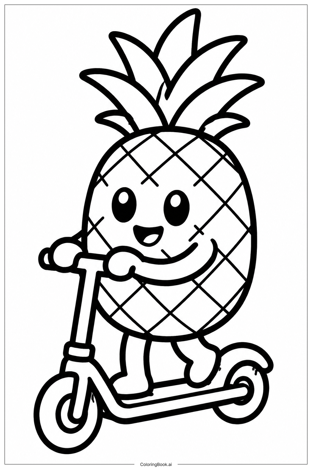  Page de coloriage Ananas sur Scooter 