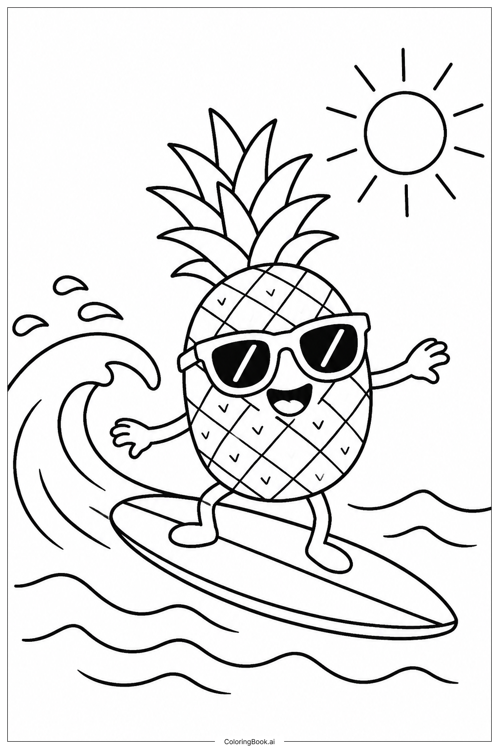  Pineapple On Surfboard Coloring Page 
