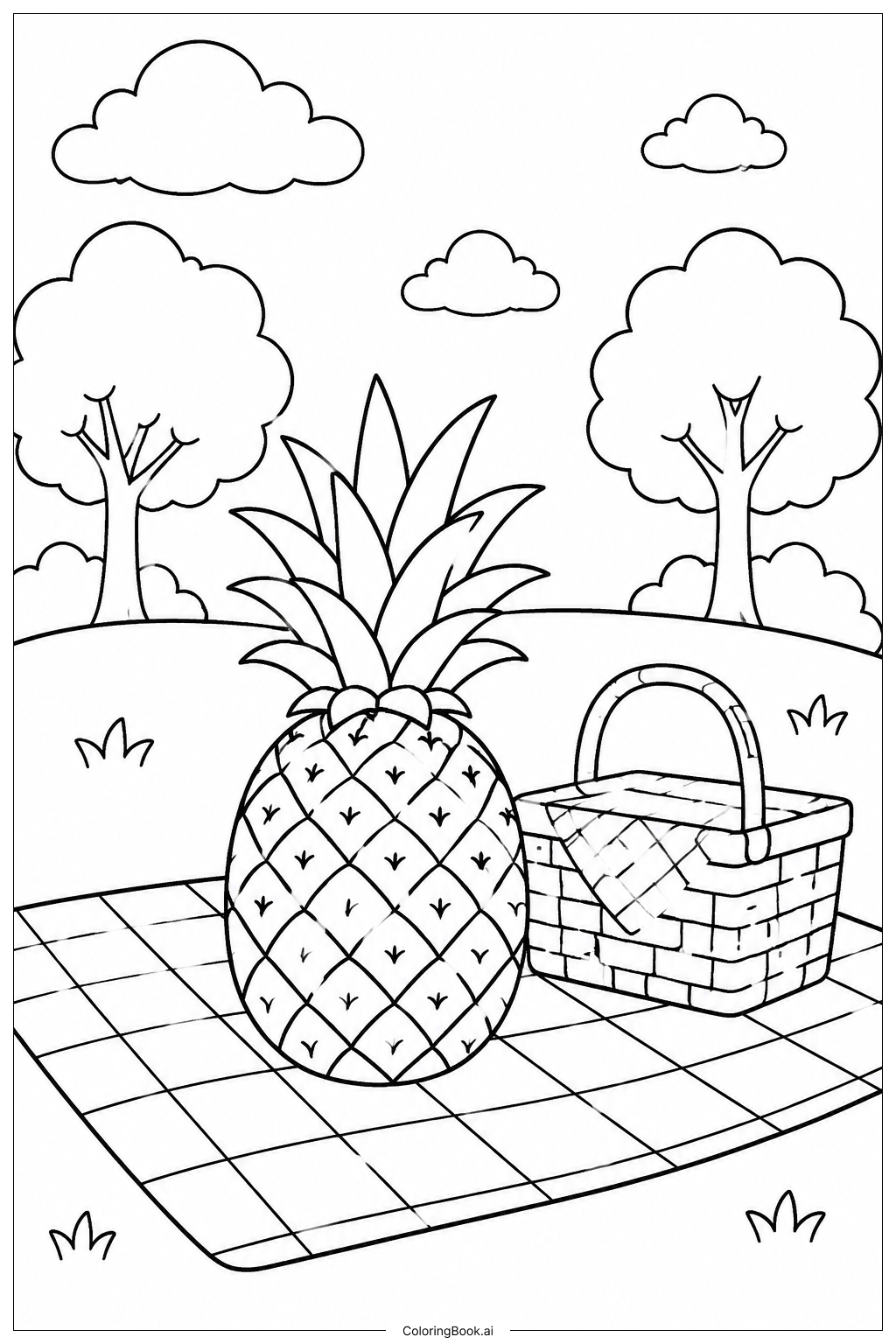  Pineapple Picnic Scene Coloring Page 