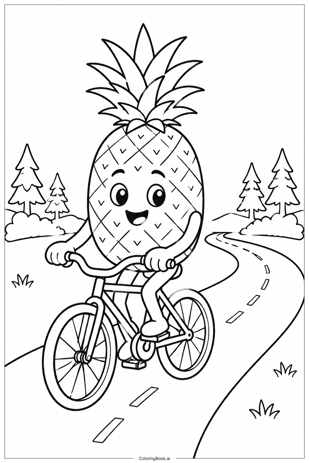  Página para colorear de Piña montando bicicleta 